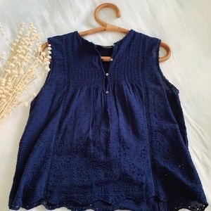 Zara//Navy Eyelet Blouse